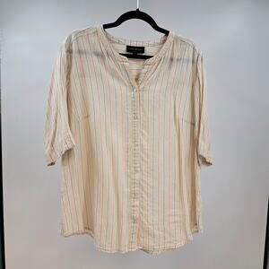 Lane Bryant‎ Blouse Plus 14/16 Linen Blend Striped Button Front Peasant Cream 1X